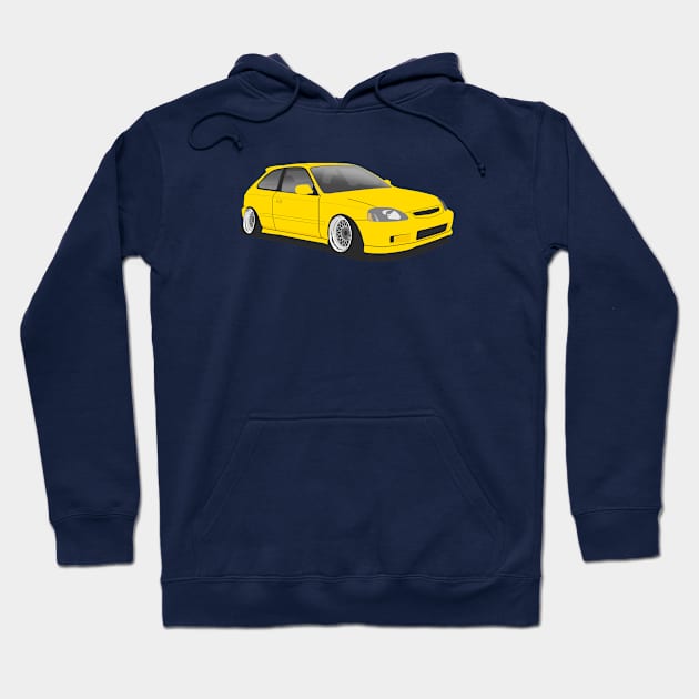 Yellow Honda Civic ek Hoodie by Rebellion Store